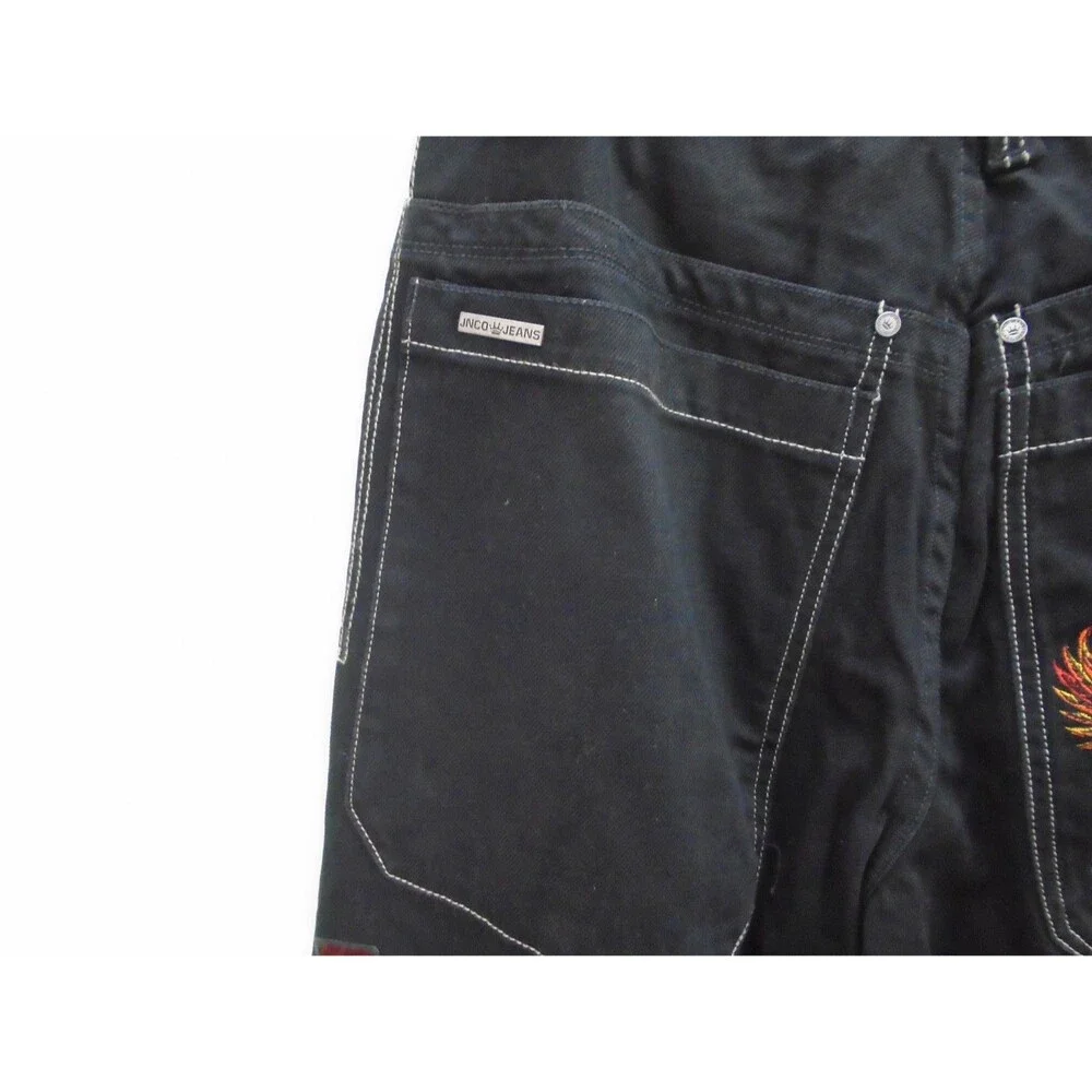 NWT VTG JNCO Phoenix Crown Wide Leg Jeans Black Baggy Rave Skater Y2K Mens 32x30